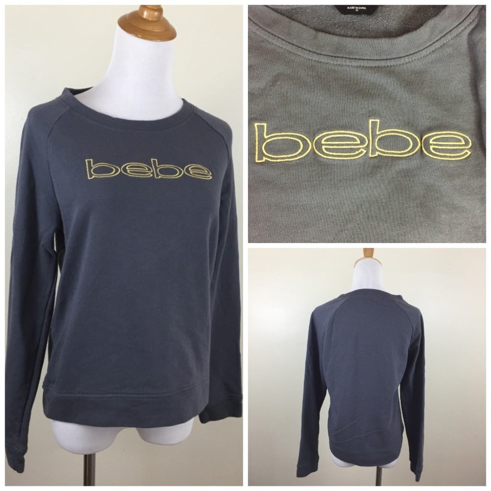 BEBE Large Gold Logo Embroidery Sweatshirt Shirt